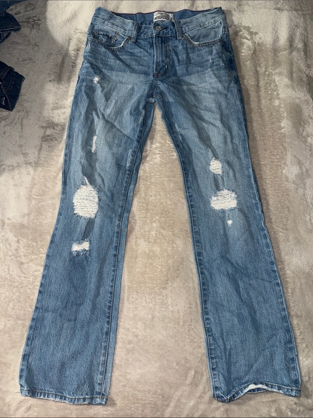 Aeropostale Light Blue Distressed Denim Jeans Slim Bootcut